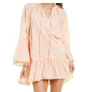 BEULAH Embroidered Mini Dress in Peach size Large EUC w slip